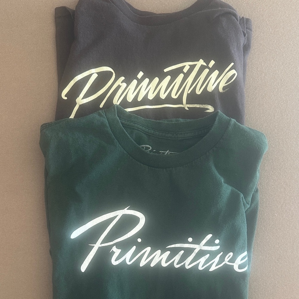 2 Primitive Men's Black and Green Tees with Logo (M)